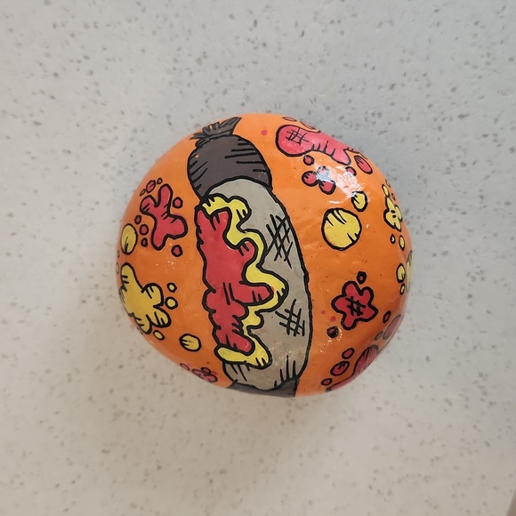Hot dog Painted rock with mustard and ketchup! - Picture 1 of 3
